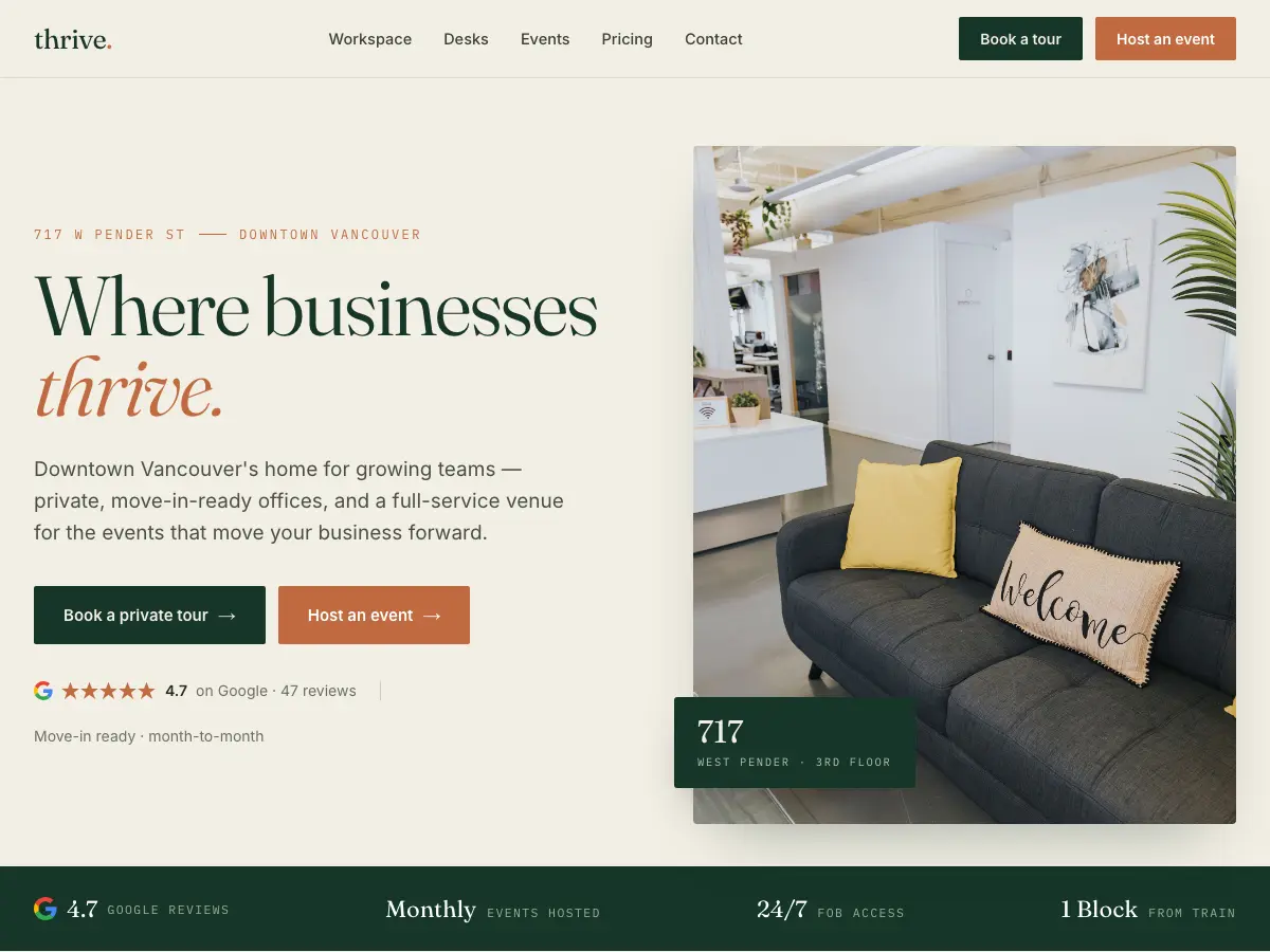 Thrive Cowork's website