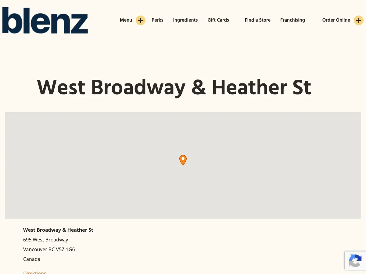 Blenz Coffee's website