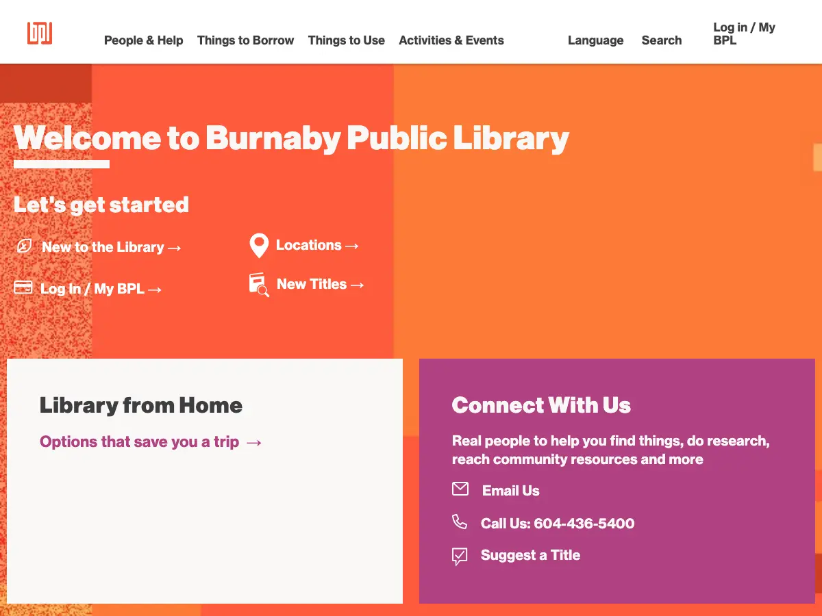 Burnaby Public Library's website