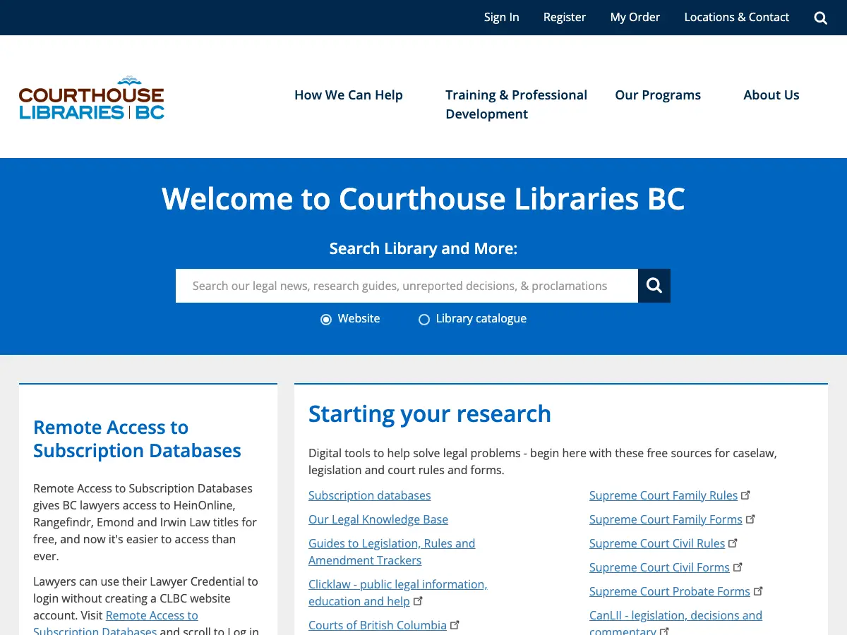 Courthouse Libraries BC - Vancouver's website