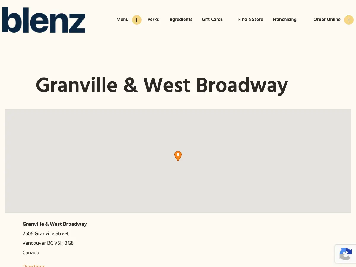 Blenz Coffee's website