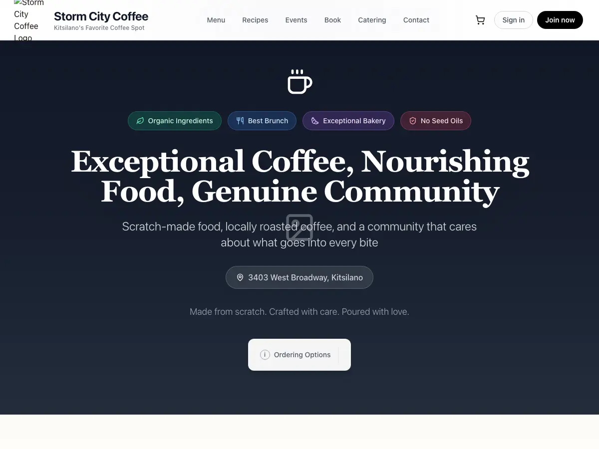Storm City Coffee's website