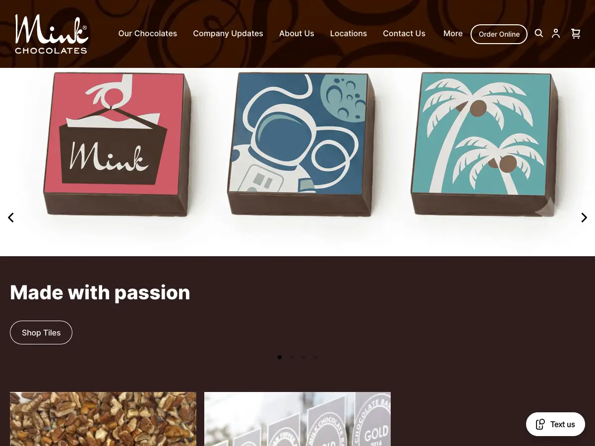 Mink Chocolates Cafe's website