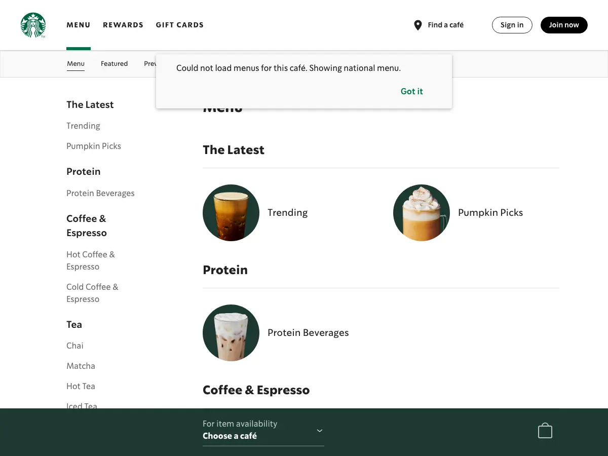 Starbucks's website