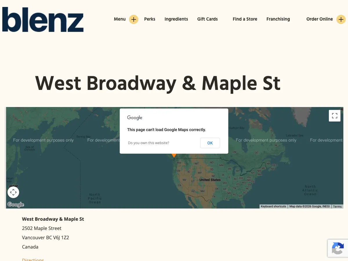 Blenz Coffee's website