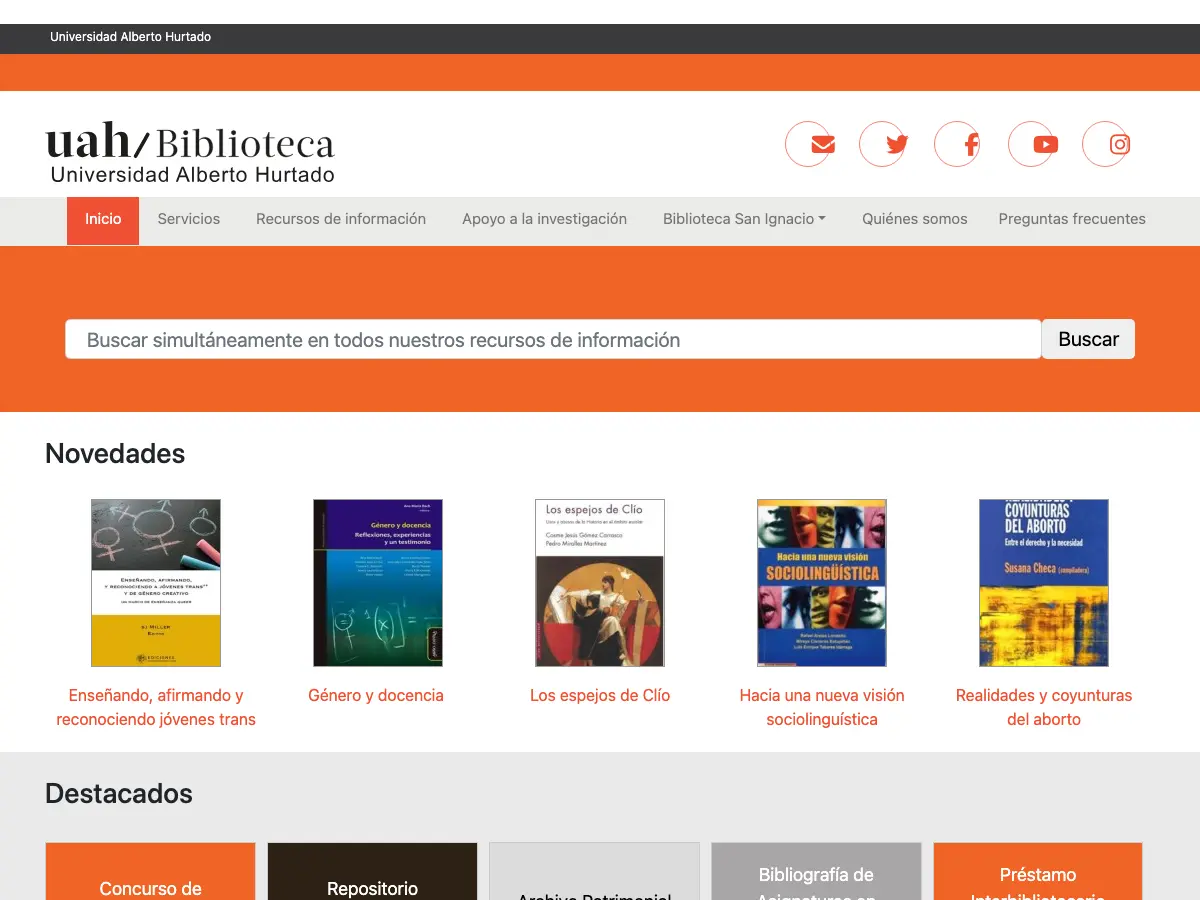 Biblioteca Universidad Alberto Hurtado's website