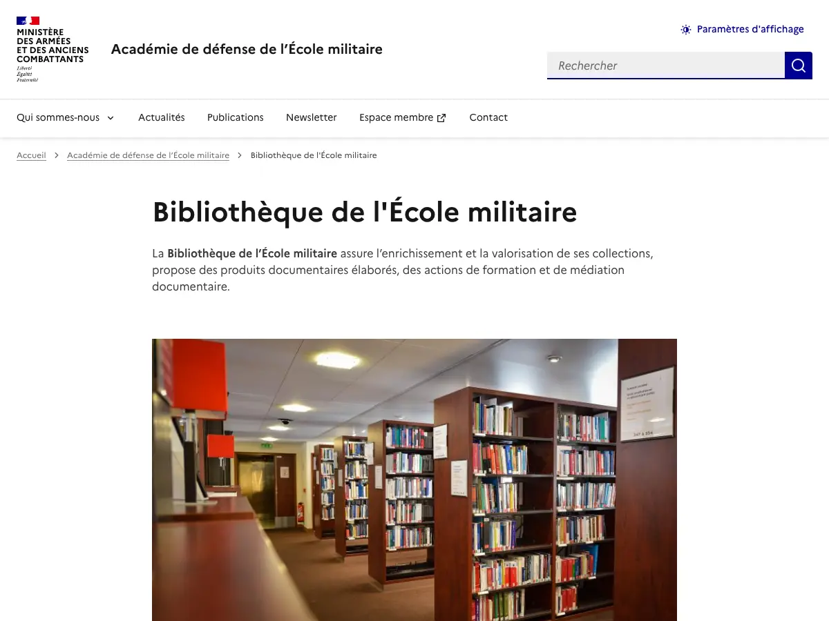 Bibliotheque de l'Ecole Militaire's website