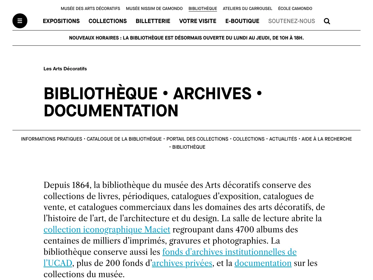 Bibliothèque des Arts Décoratifs's website