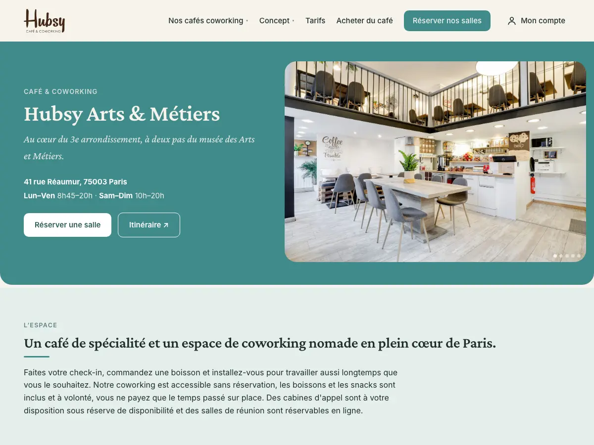 Hubsy Café & Coworking's website