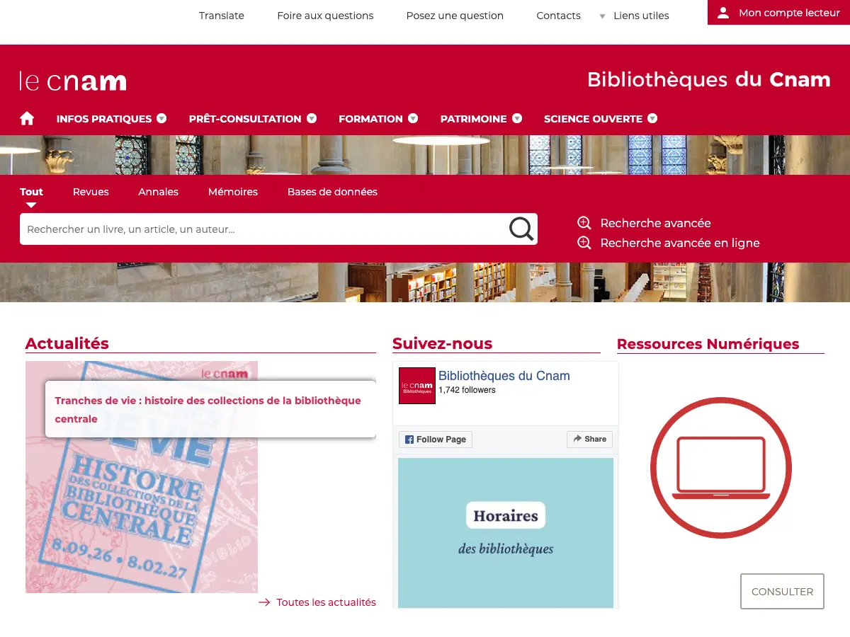Bibliothèques du Cnam's website