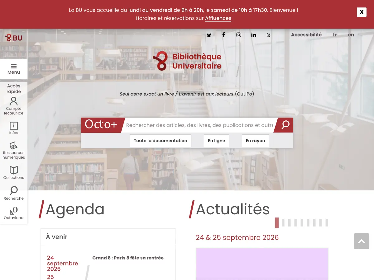 Bibliothèque universitaire de Paris 8's website
