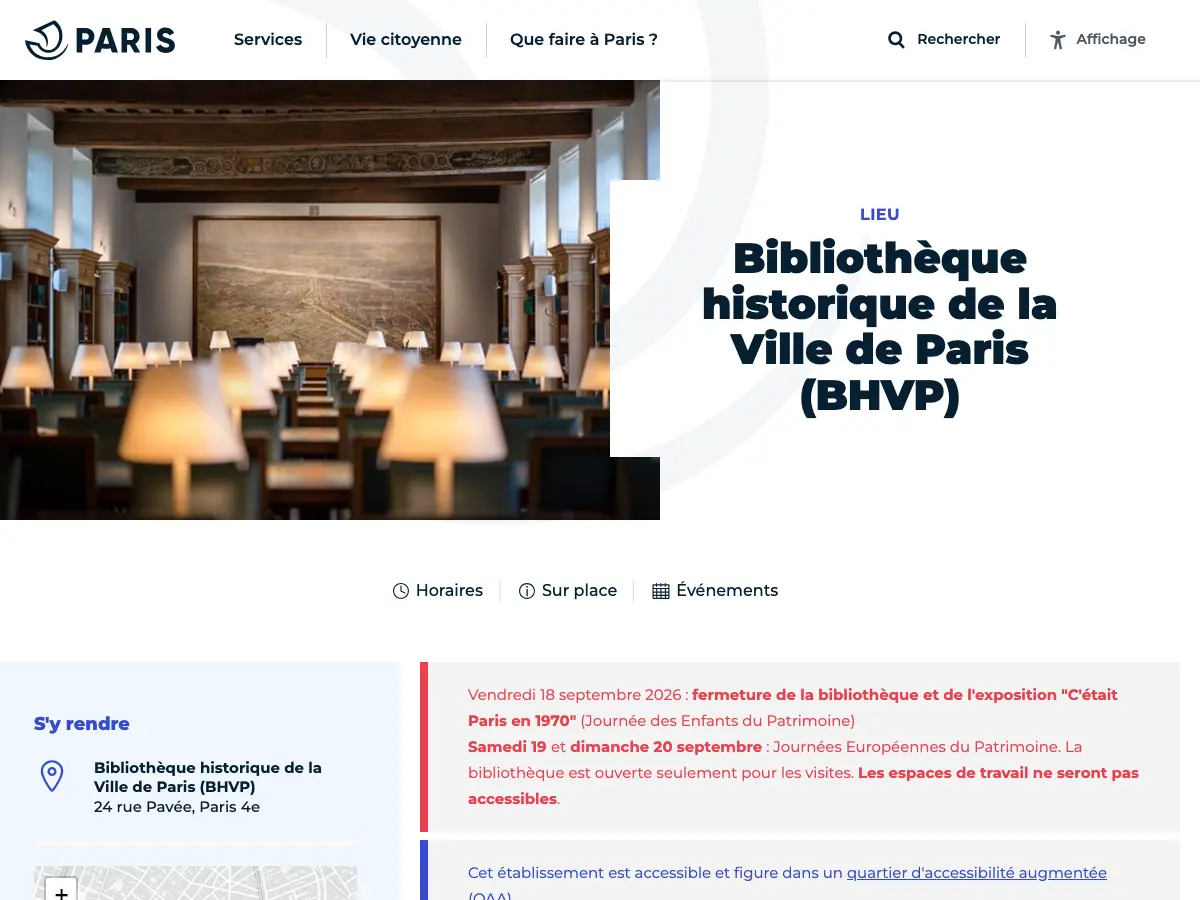 Bibliothèque historique de la Ville de Paris's website