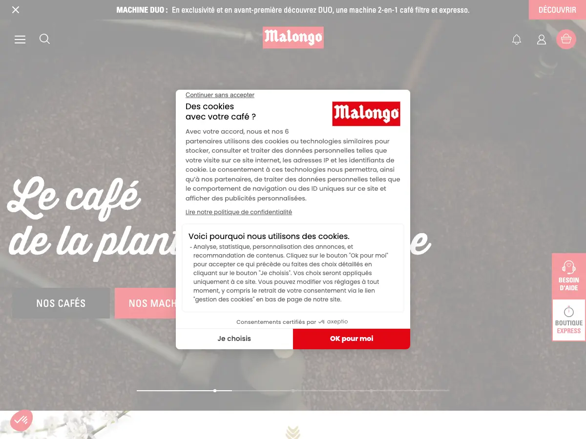 Malongo Café's website