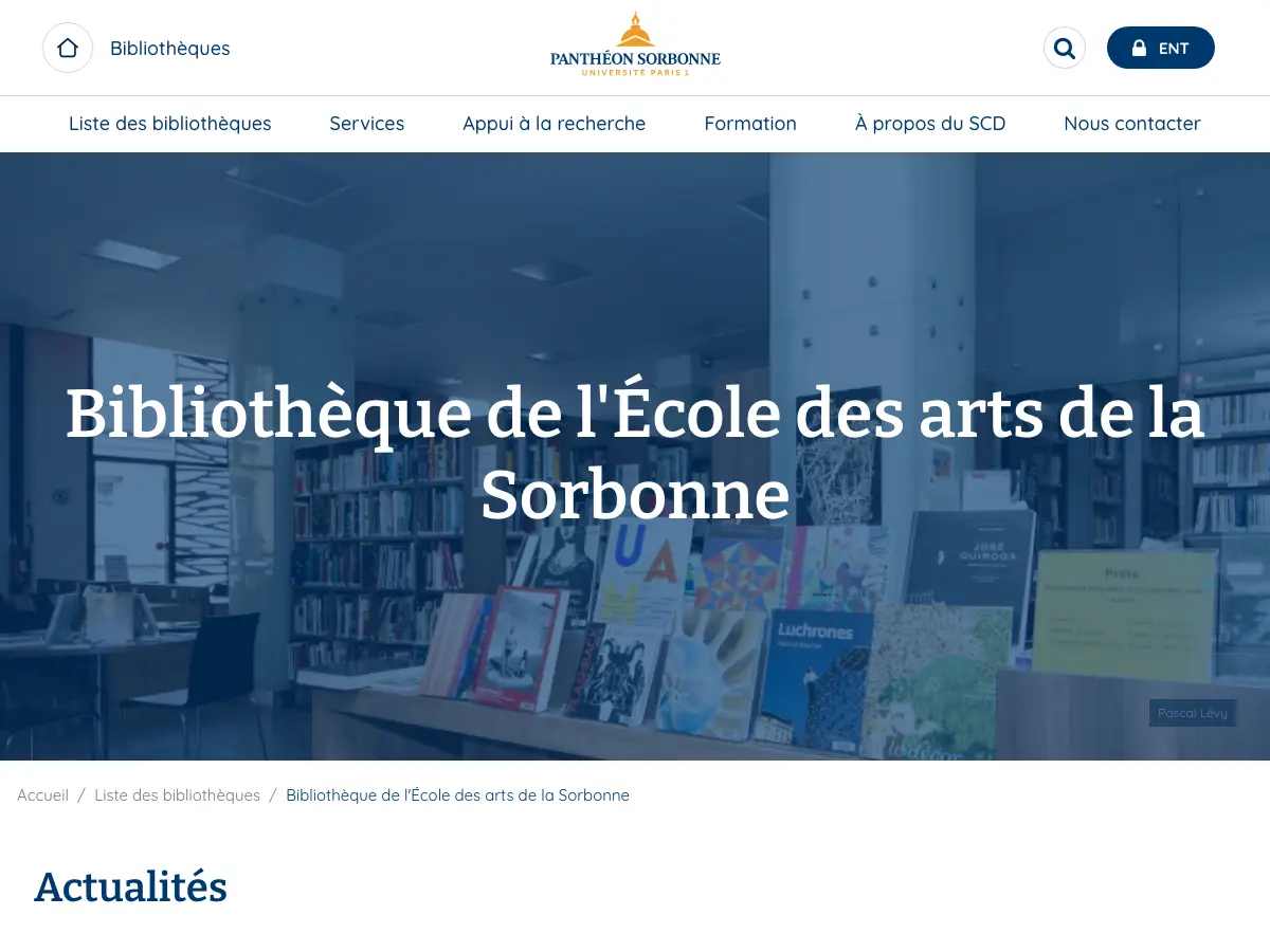 Bibliothèque de l'Ecole des Arts de la Sorbonne's website