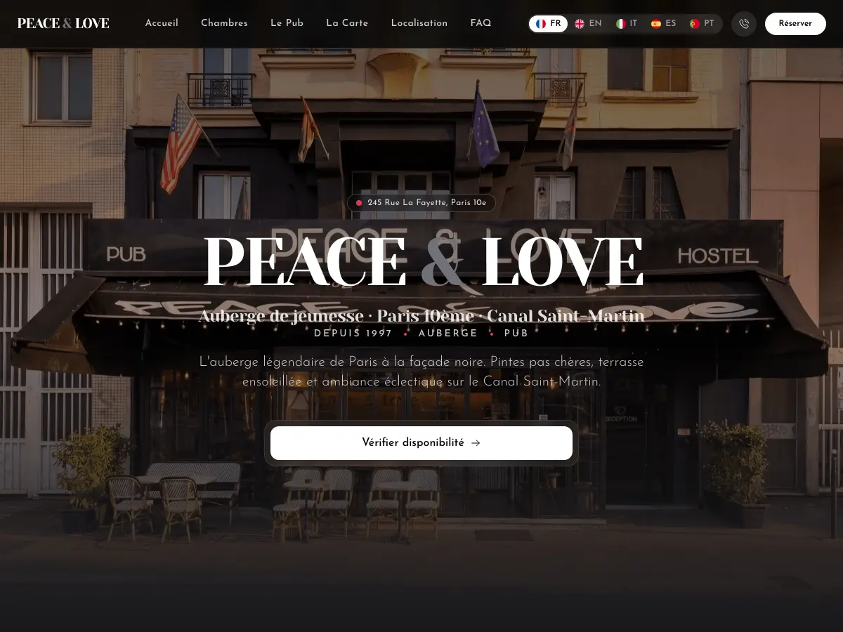 Peace and Love Hostel's website