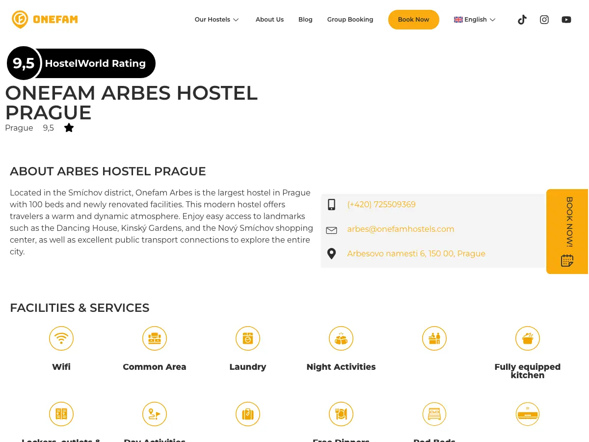 Onefam Arbes Hostel Prague's website