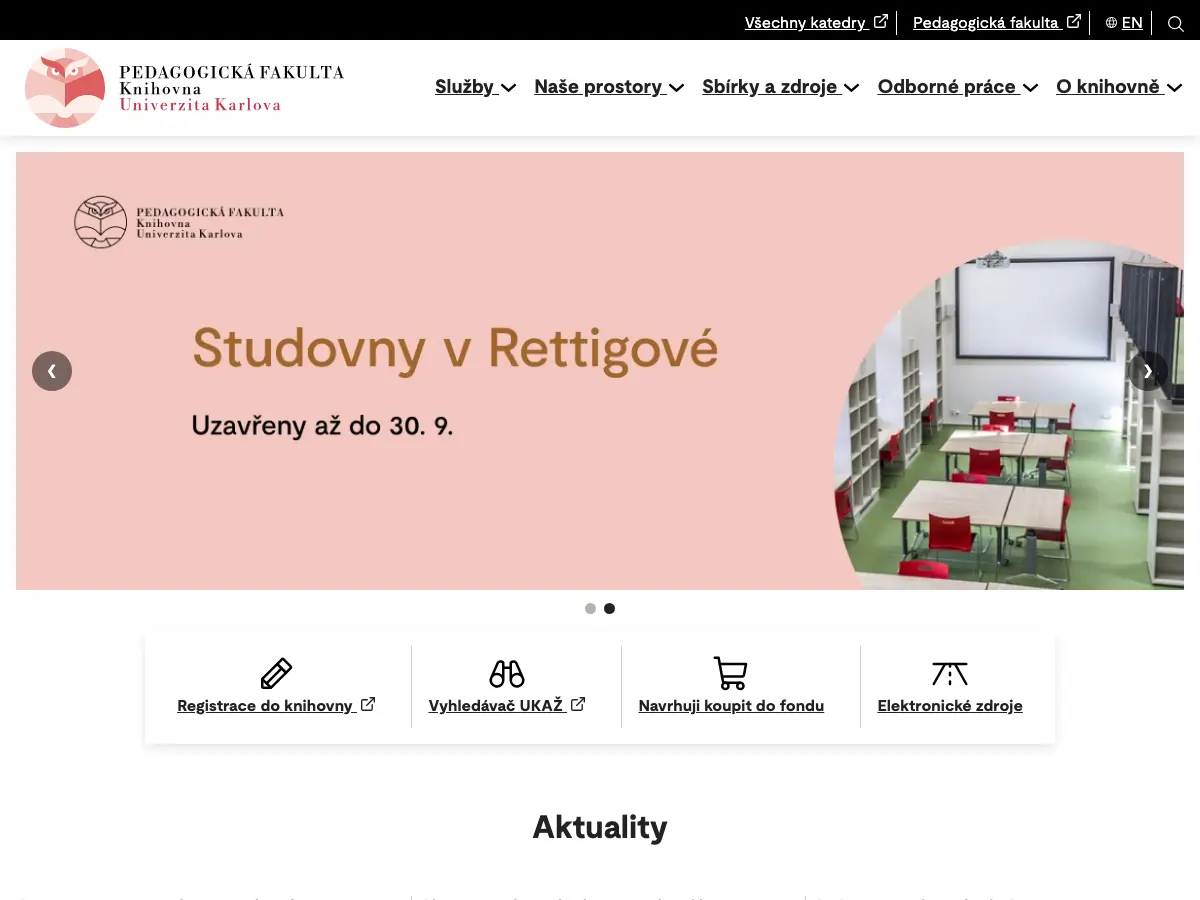 Knihovna Pedagogické fakulty Univerzity Karlovy's website