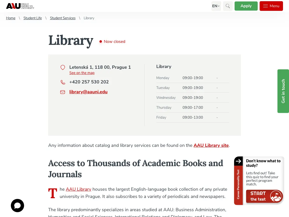 Anglo-American University Library's website