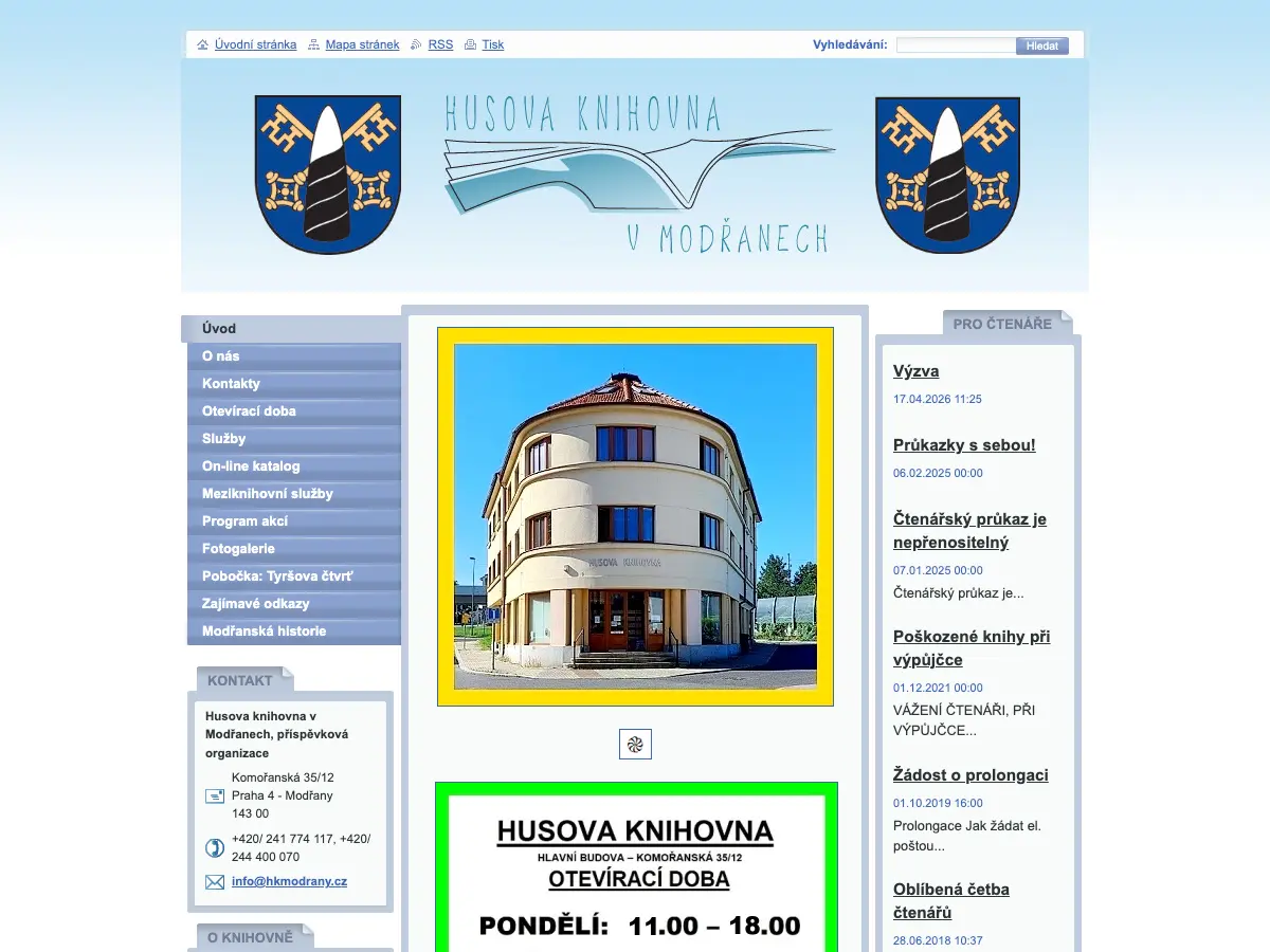 Husova knihovna v Modřanech's website