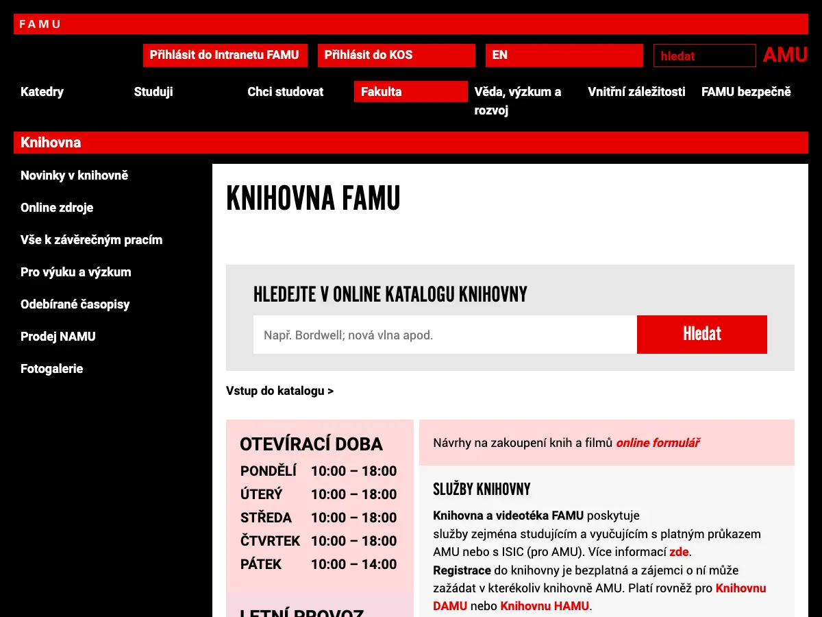 Knihovna FAMU's website