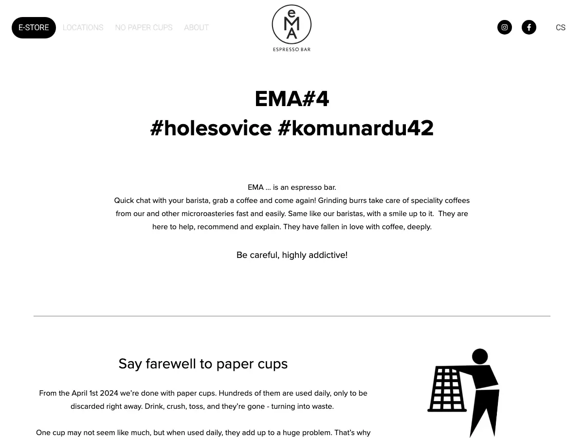 EMA espresso bar's website