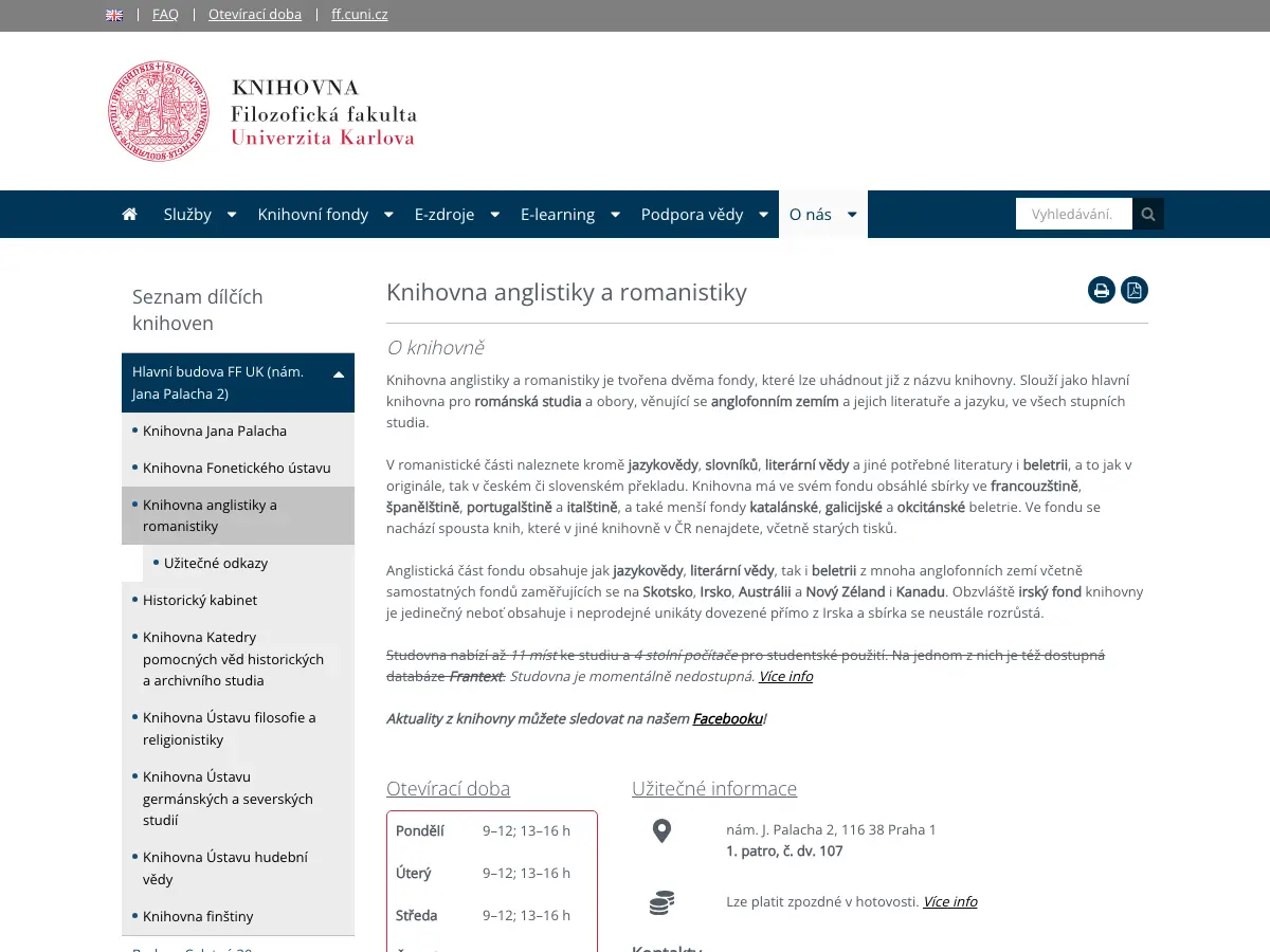 Knihovna anglistiky a romanistiky's website