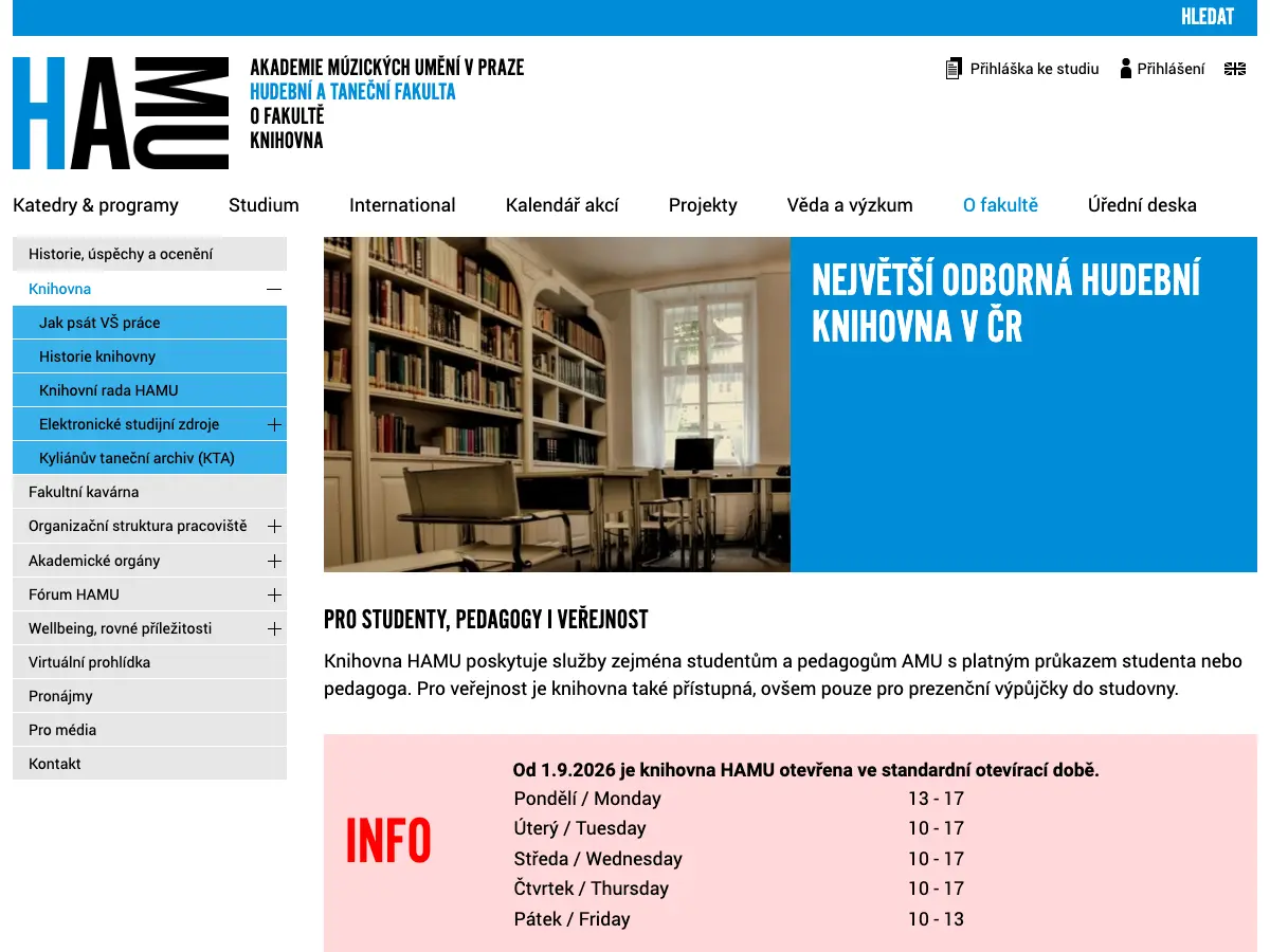 Knihovna HAMU's website