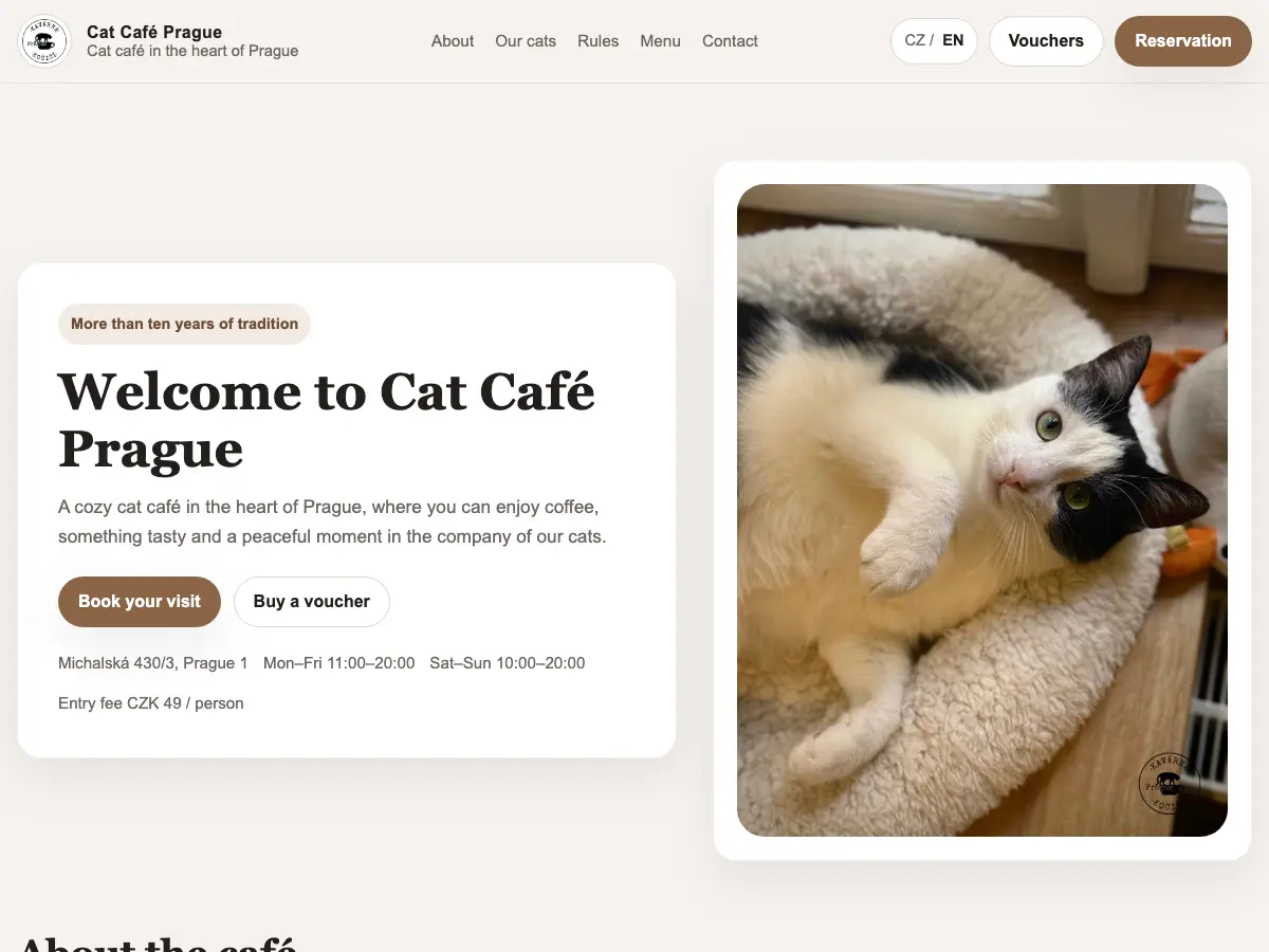 Kavárna Kočičí's website