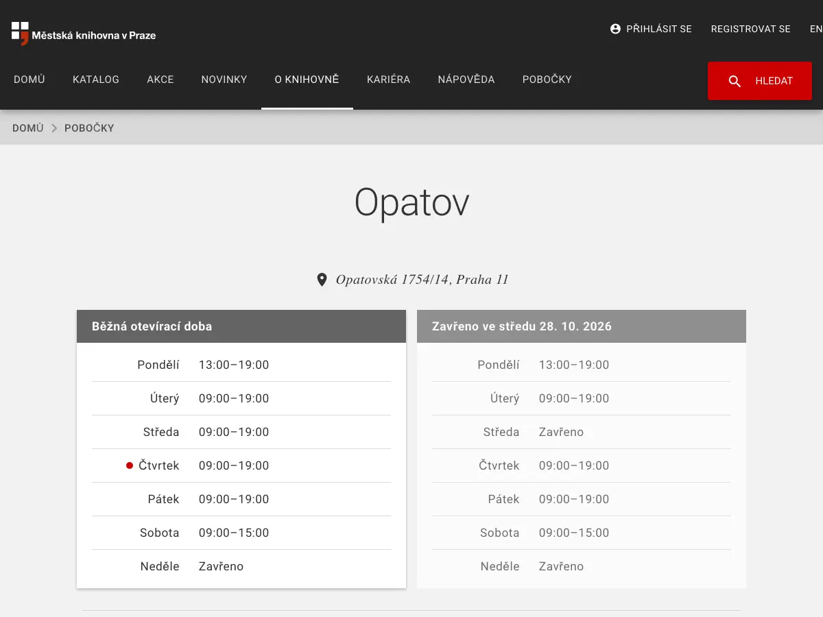 Městská knihovna v Praze - pobočka Opatov's website
