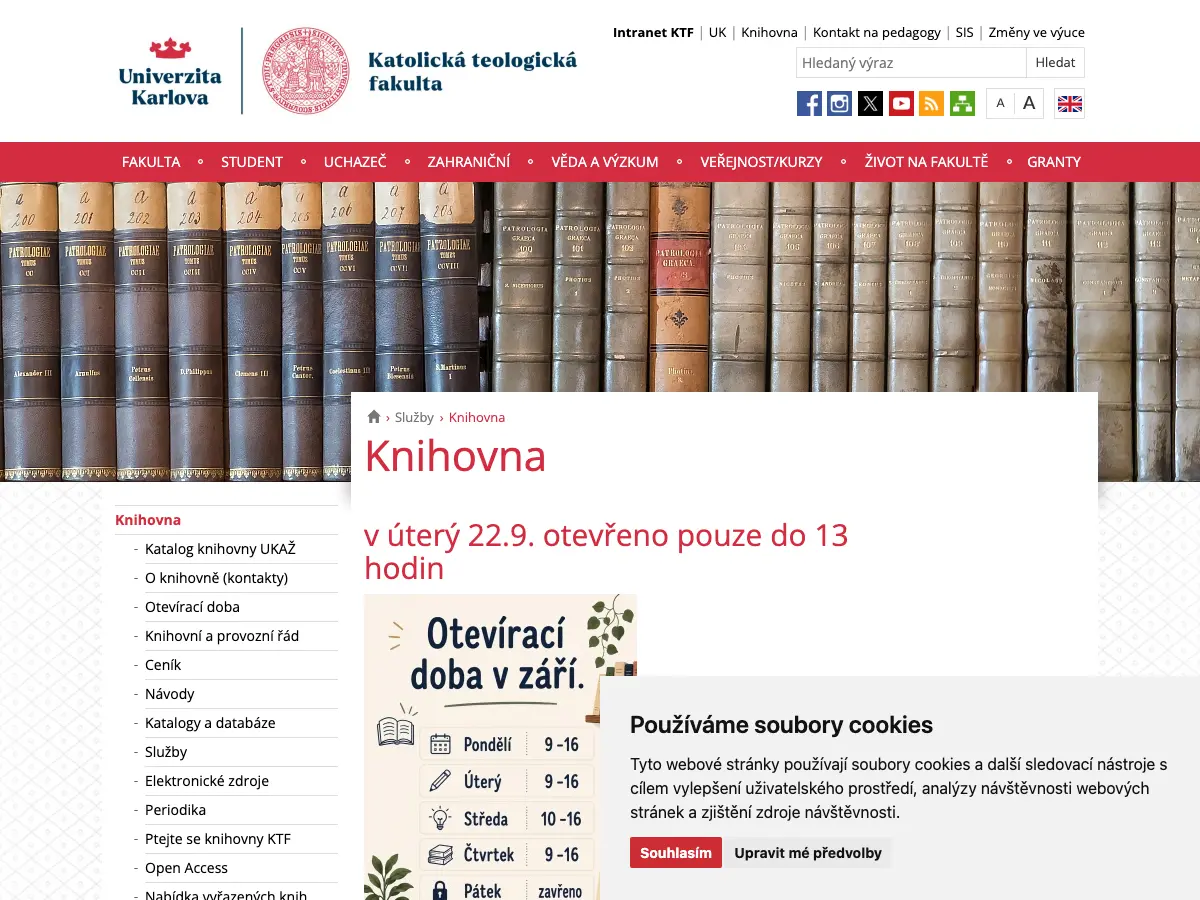 Knihovna Katolické teologické fakulty UK's website