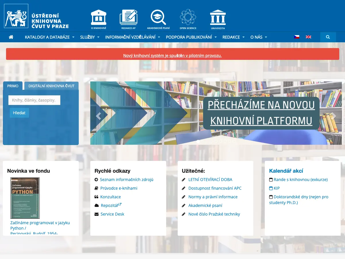 Ústřední knihovna ČVUT's website