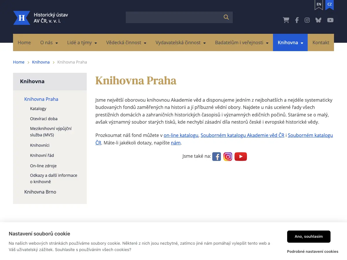Knihovna Historický ústav AV ČR's website