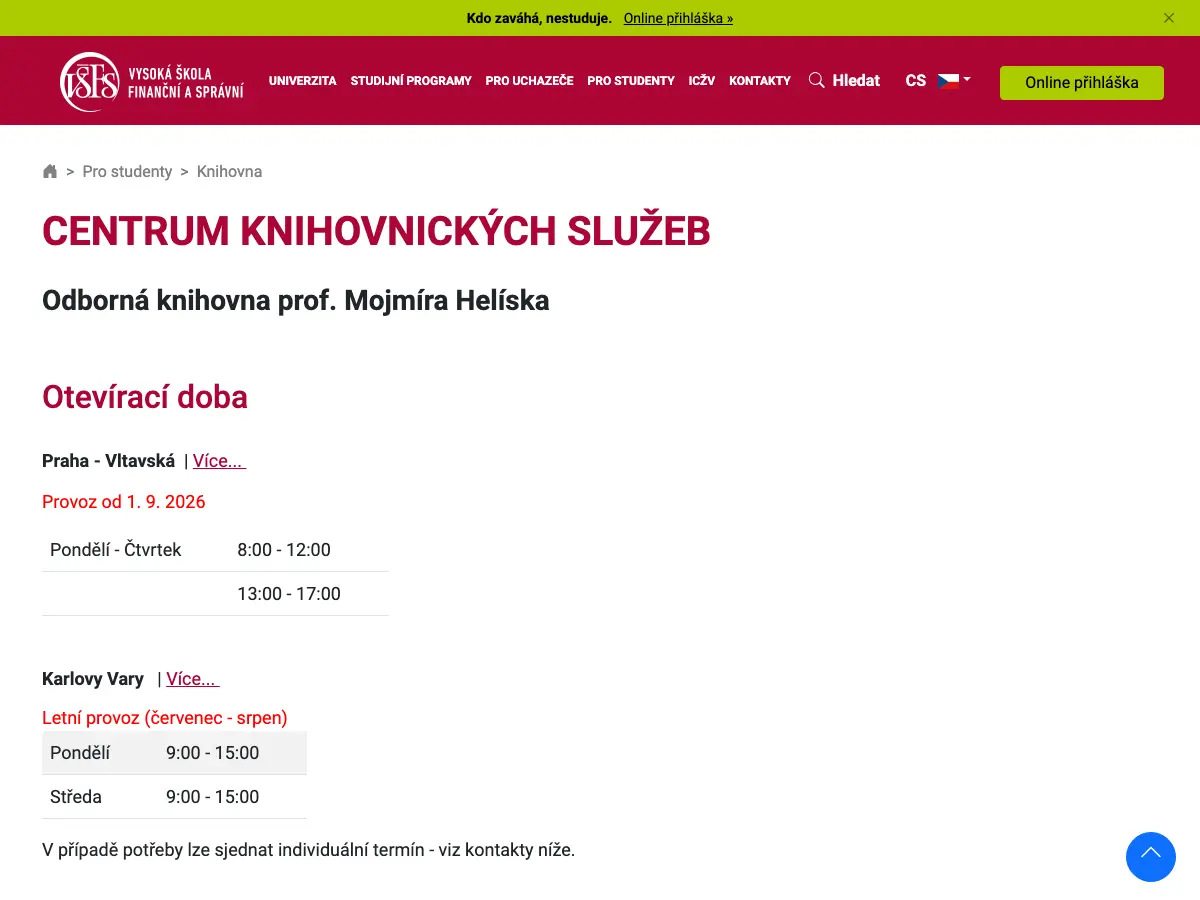Knihovna VŠFS's website