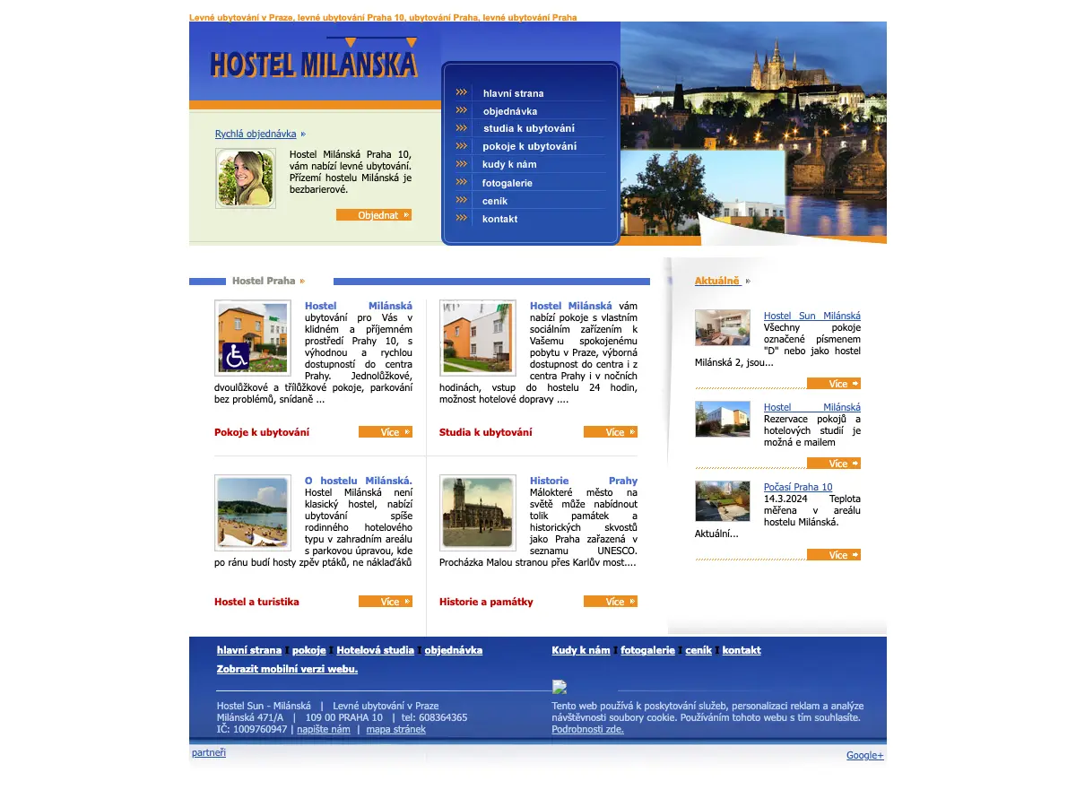 Hostel Milánská's website
