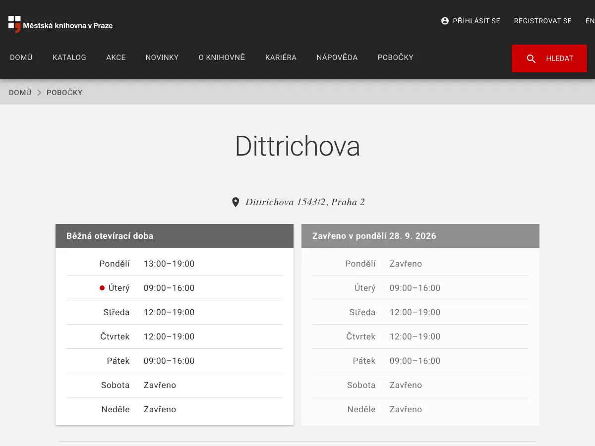 Městská knihovna v Praze - pobočka Dittrichova's website