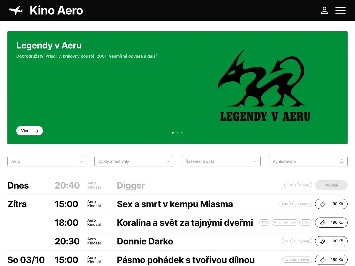 Aero Cinema's website