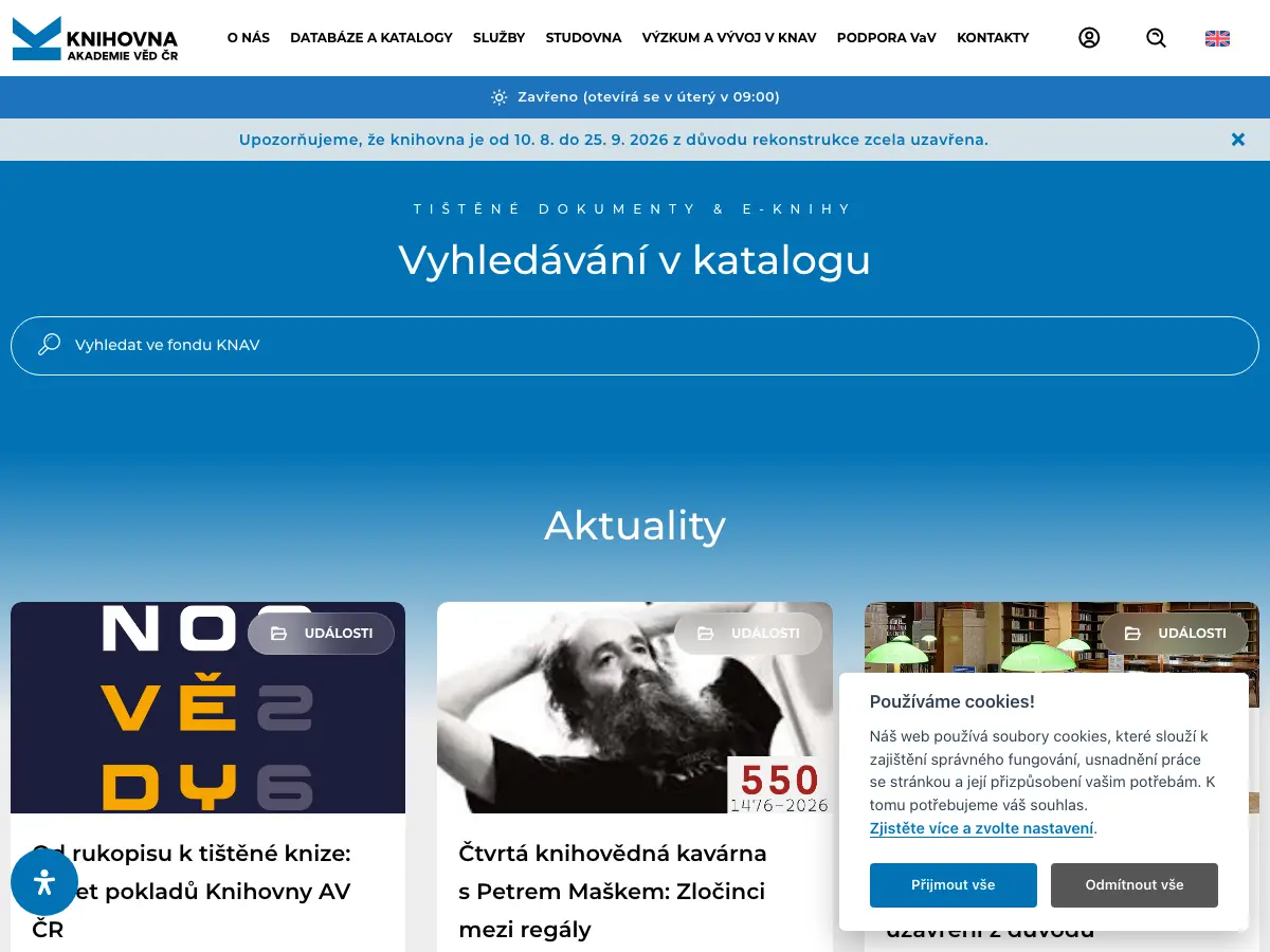 Knihovna Akademie věd ČR's website