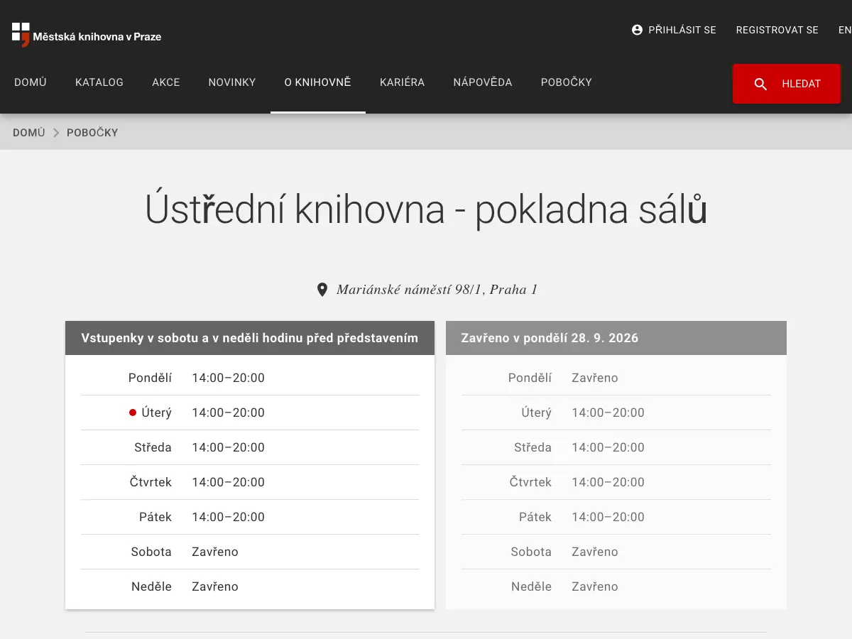 Kultura v Městské knihovně v Praze's website