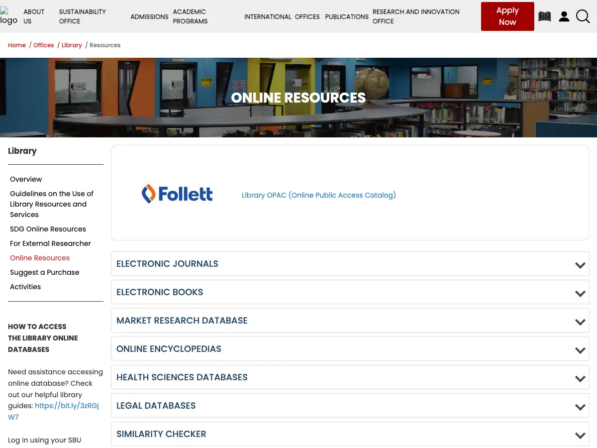 San Beda University Library's website