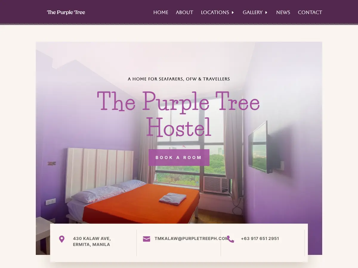 The Purple Tree Hostel's website