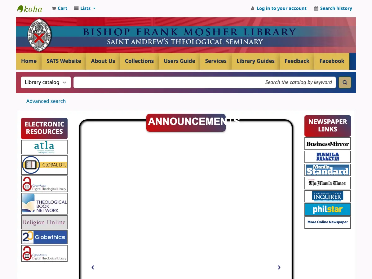 Bishop Frank Mosher Library's website