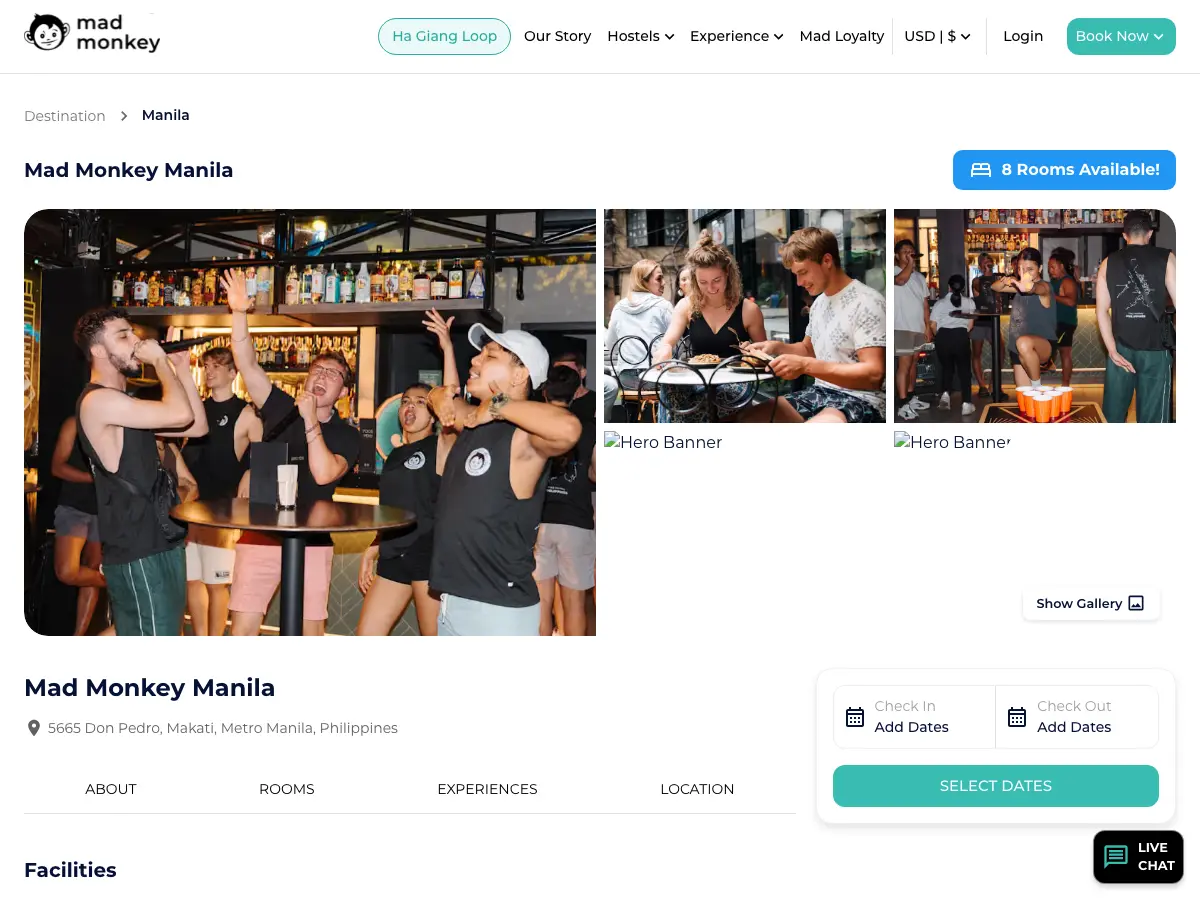 Mad Monkey Manila's website