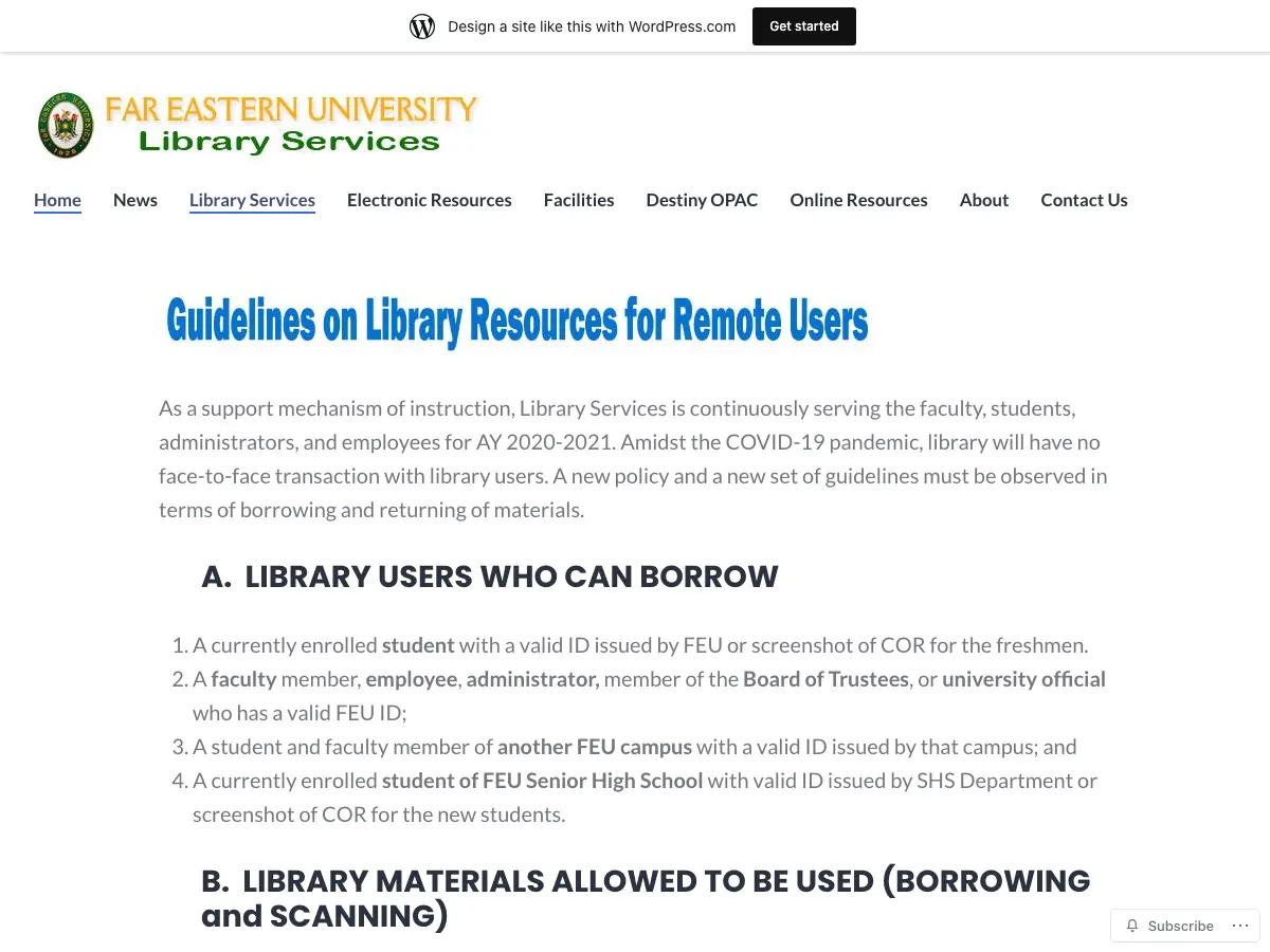 FEU Library's website