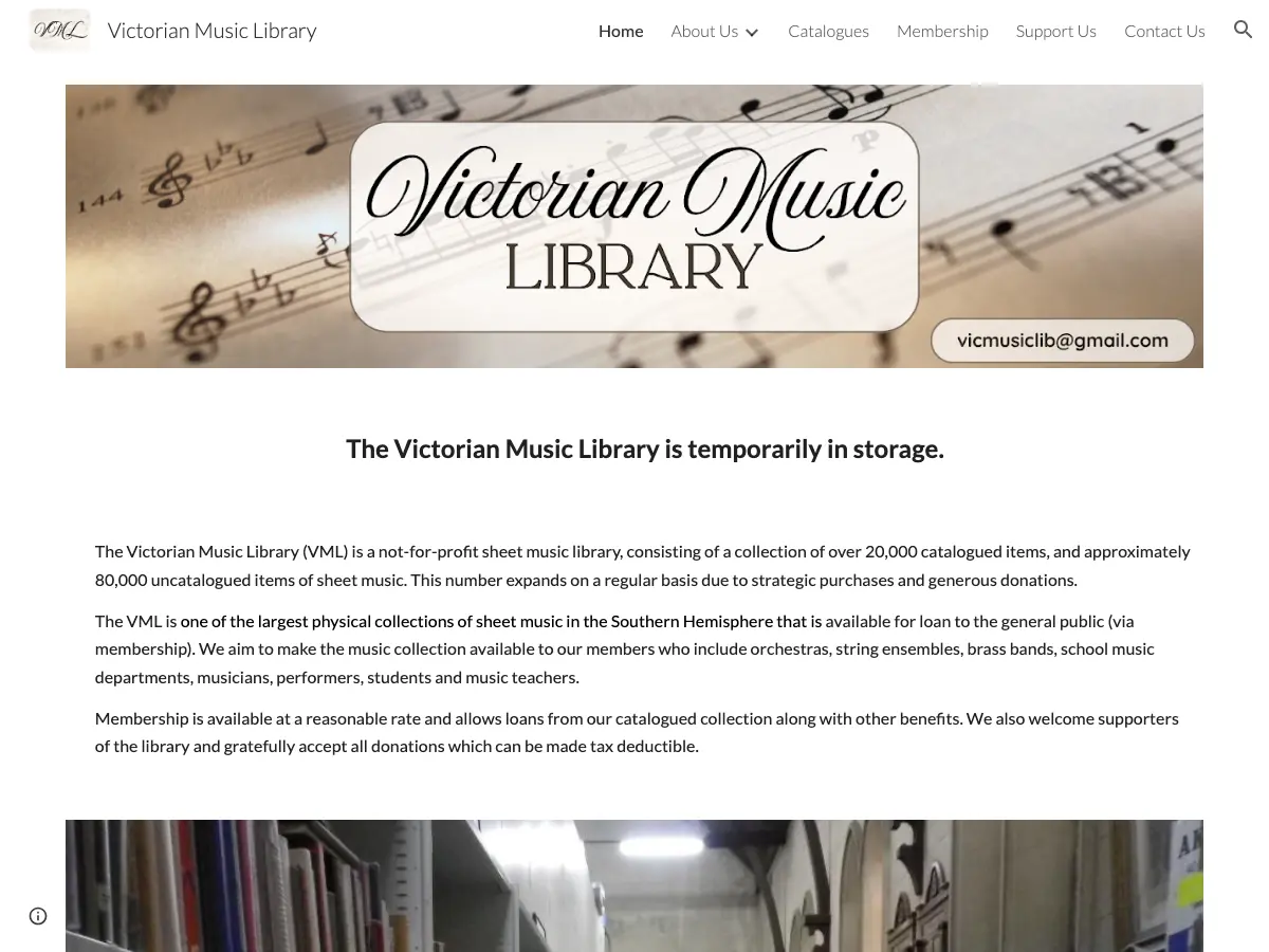 Victorian Music Library Inc.'s website