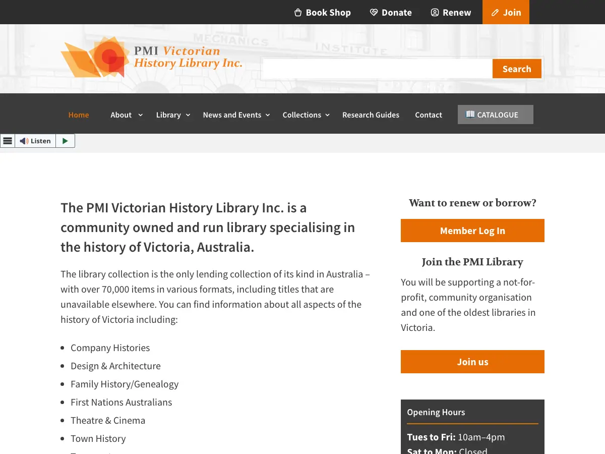 PMI Victorian History Library's website