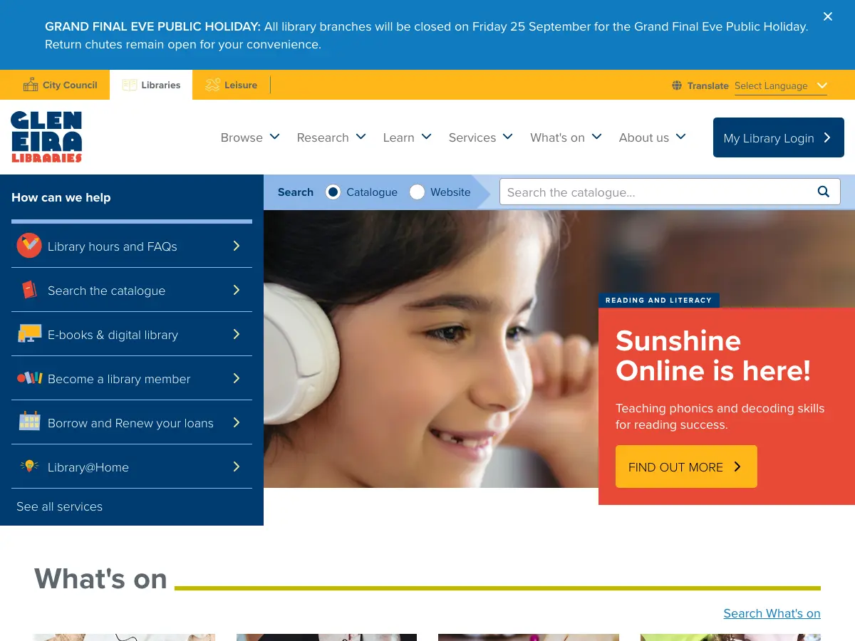 Caulfield Library's website