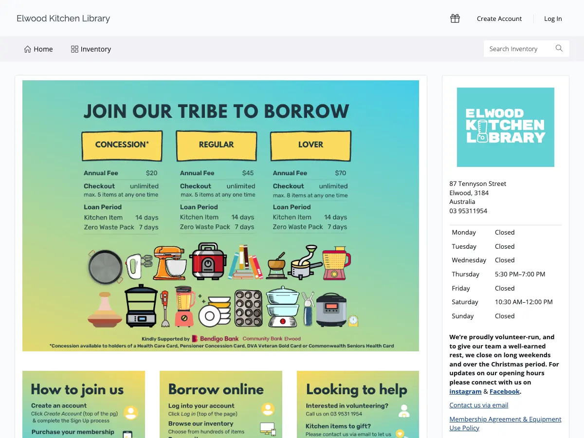 Elwood Kitchen Library's website