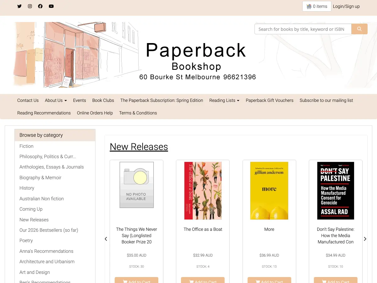 The Paperback Bookshop's website