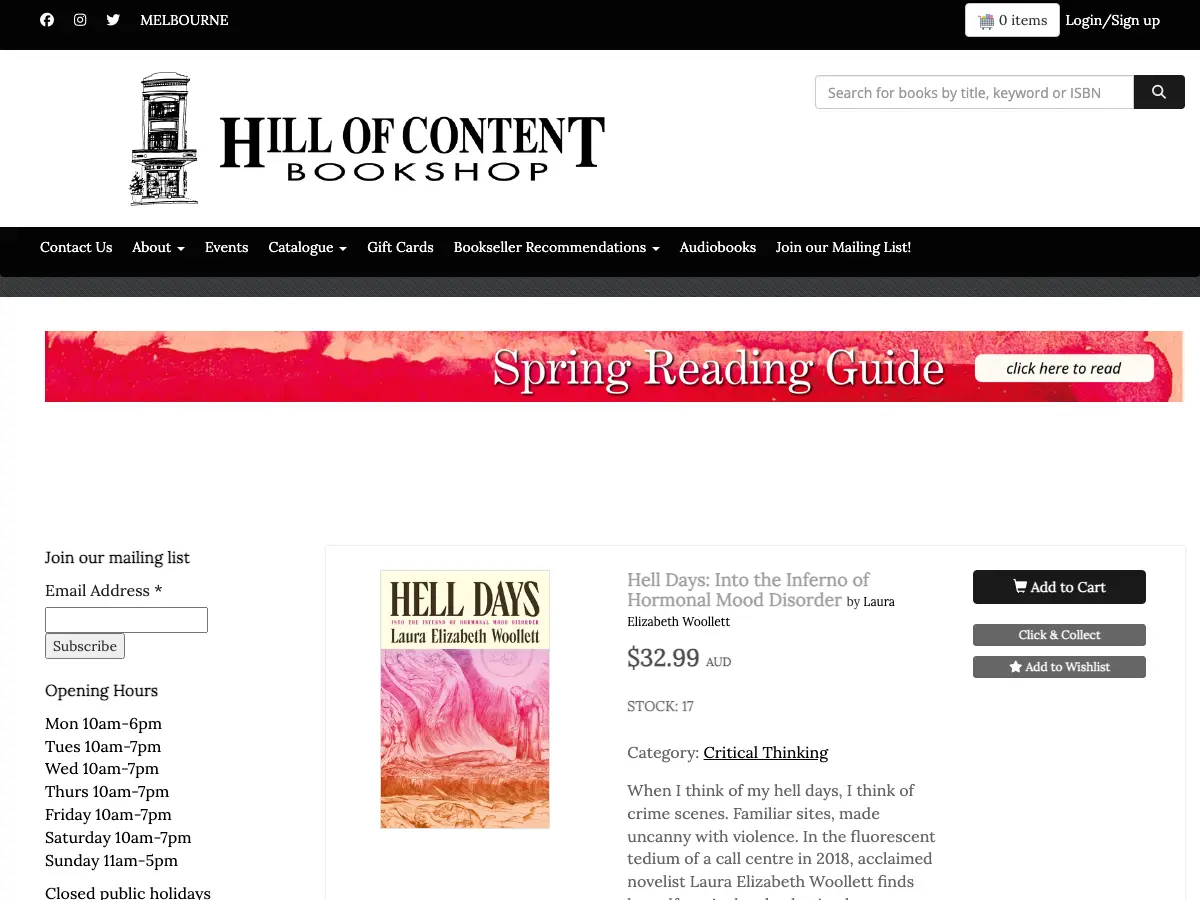 Hill of Content Bookshop's website