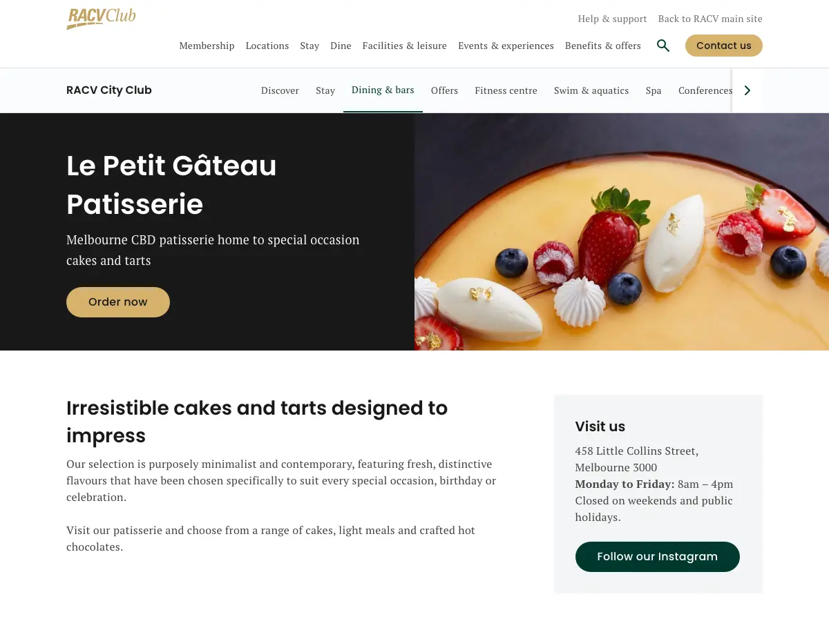 Le Petit Gateau's website